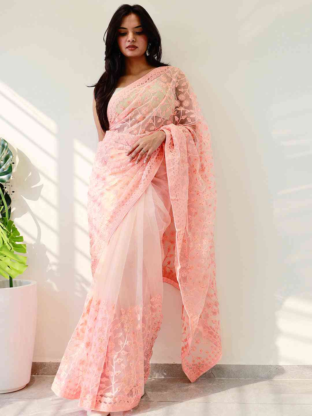 Elegant Saree Adorned with Ethnic Motifs