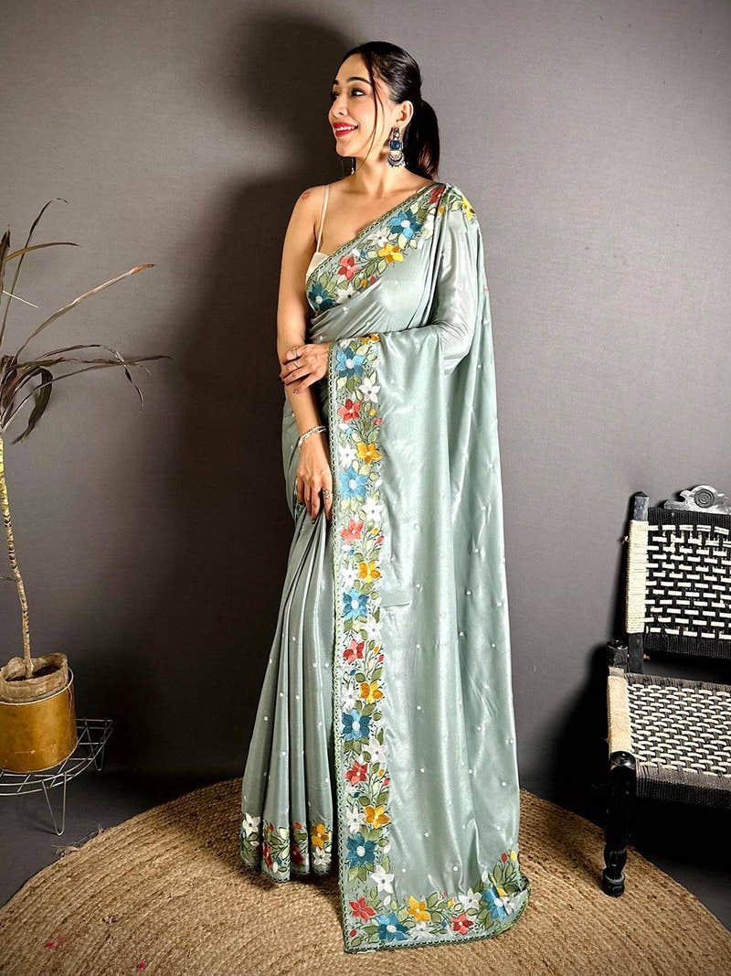 Tradition Floral Embroidered Border Saree