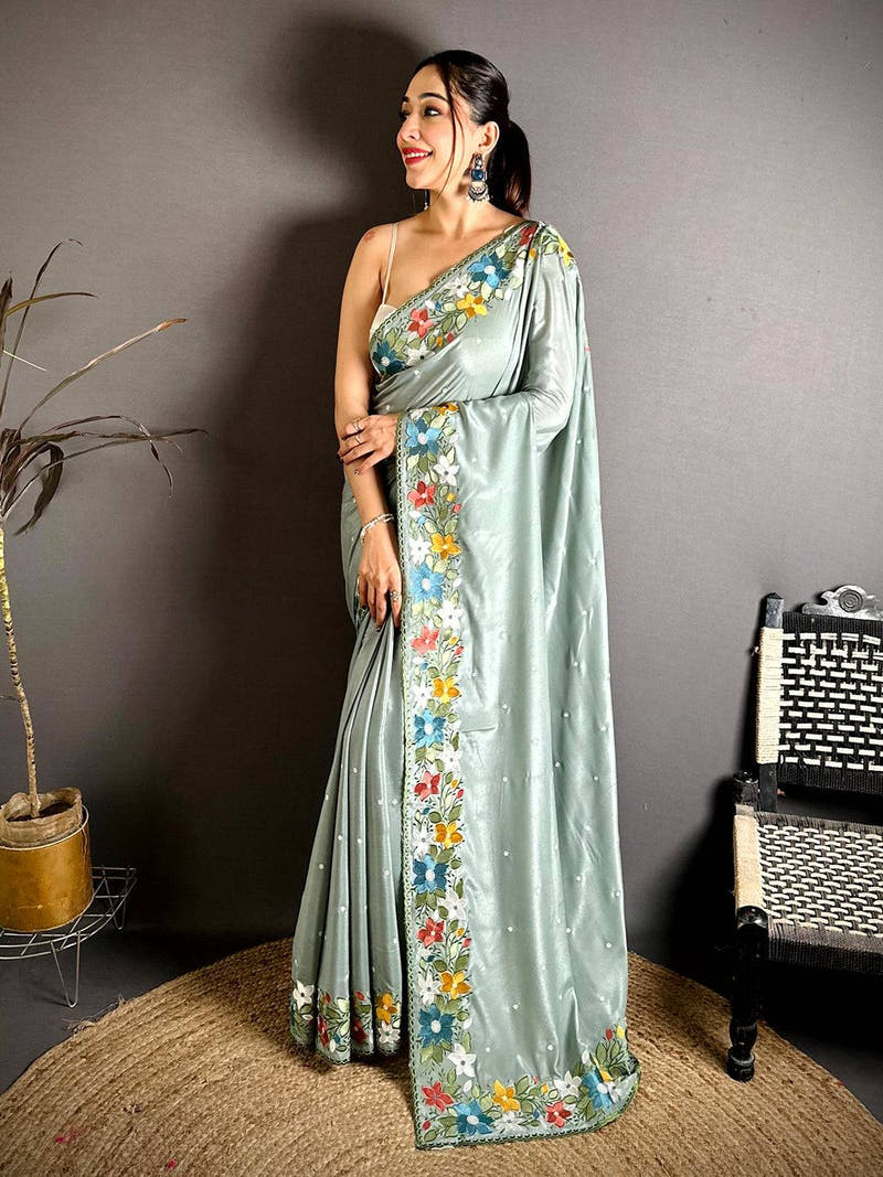 Tradition Floral Embroidered Border Saree