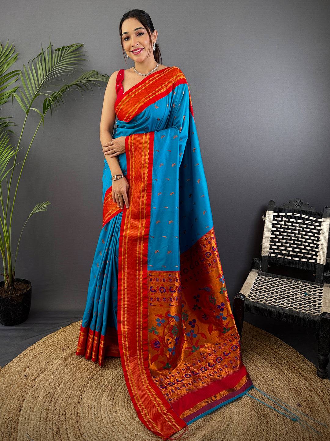 Sky Blue Soft Silk Paithani Saree