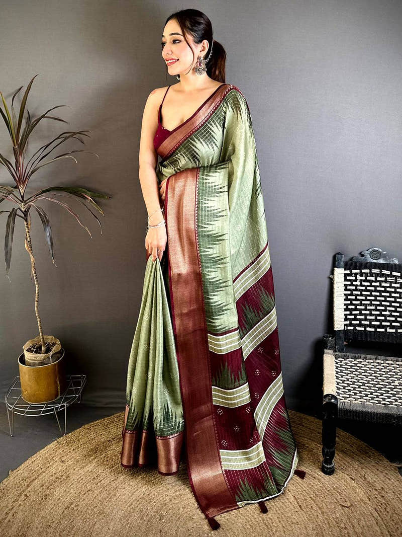Classic Soft Dola Self Zari Katha Weaving Saree