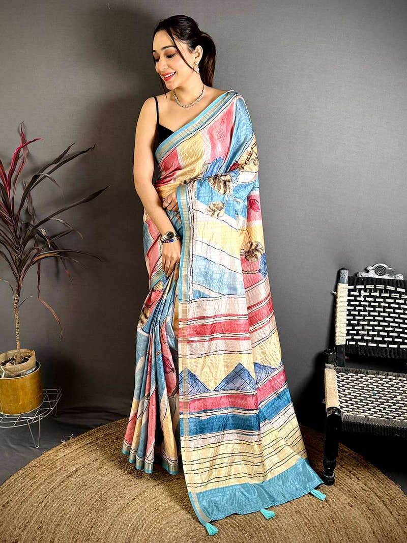 Digital Kalamkari Royal Tussar Saree