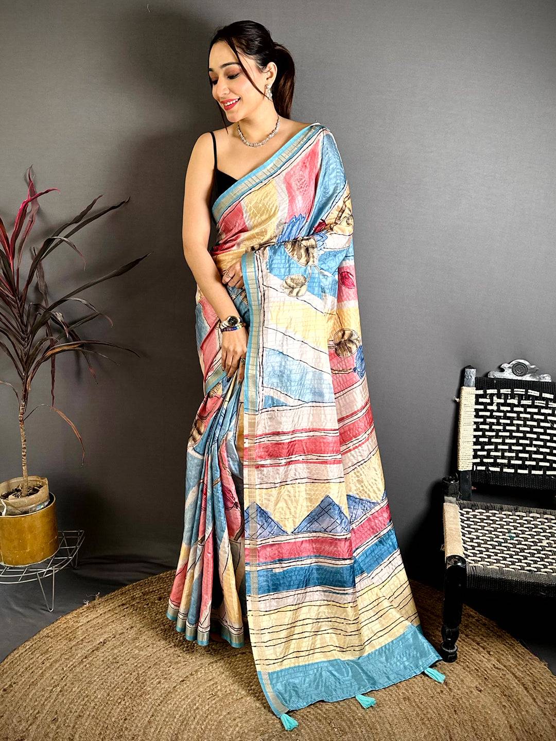 Digital Kalamkari Royal Tussar Saree