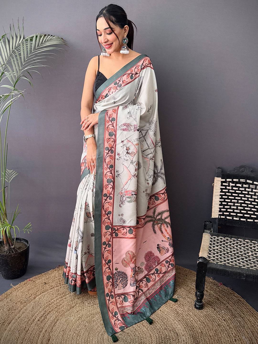 Elegant Tussar Kalamkari Print Saree