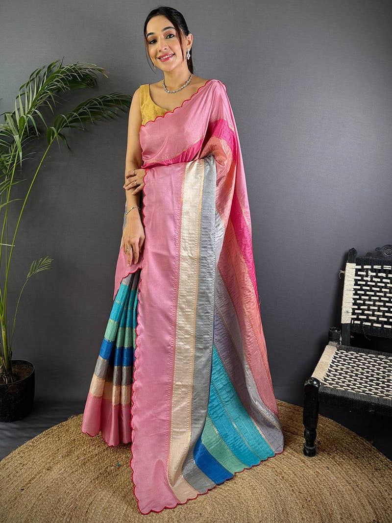 Soft Tussar Barbie Rainbow Saree