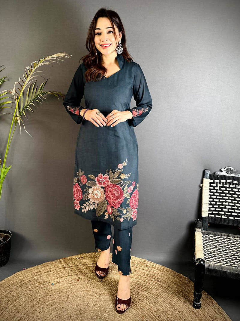 Diamond Neck Floral Mul Kurti