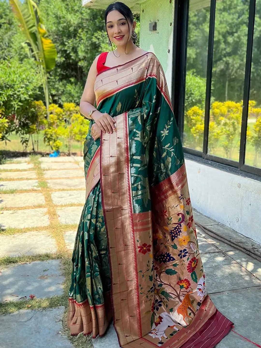 Dark Green Colour Paithani Silk Pichwai Woven Saree