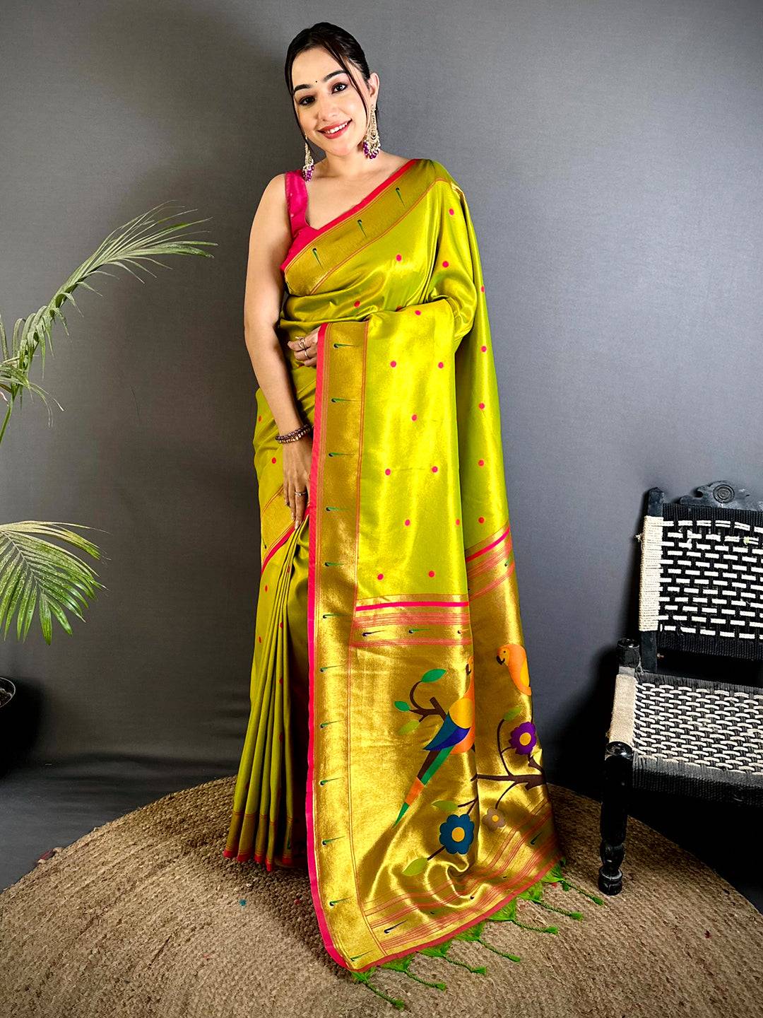 Green Glass Tissue Yevla Paithani Saree