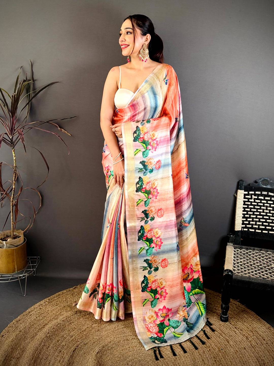 Designer Multicolour Floral Print Saree