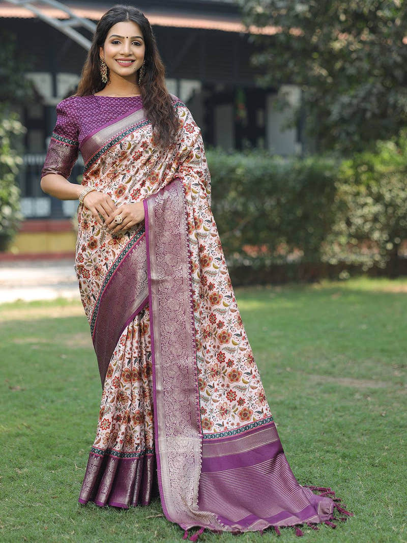 Pink Colour Phulkari Design Zari Weaving Pallu Saree - Luxe