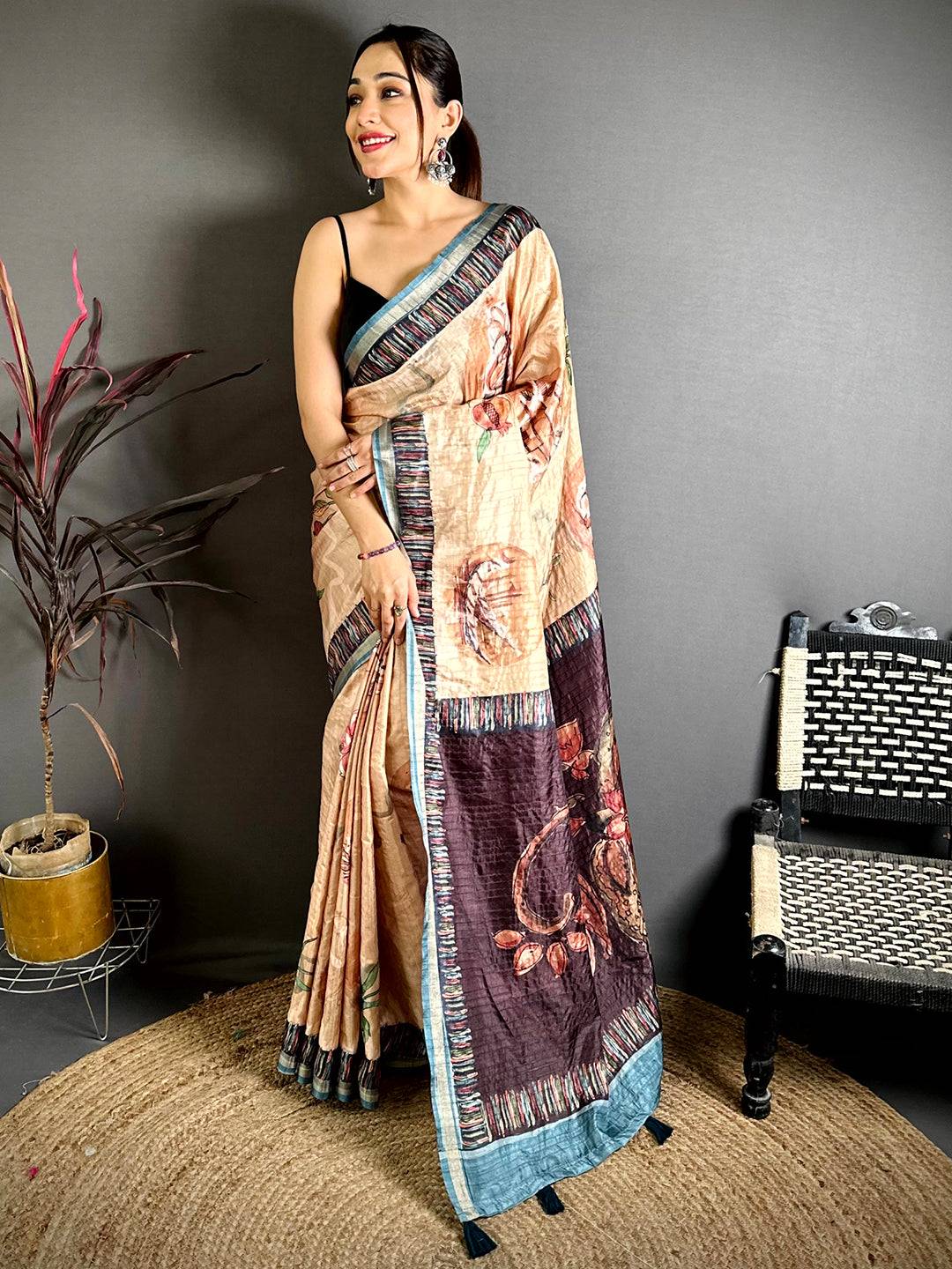 Radiant Soft Tussar Kalamkari Saree