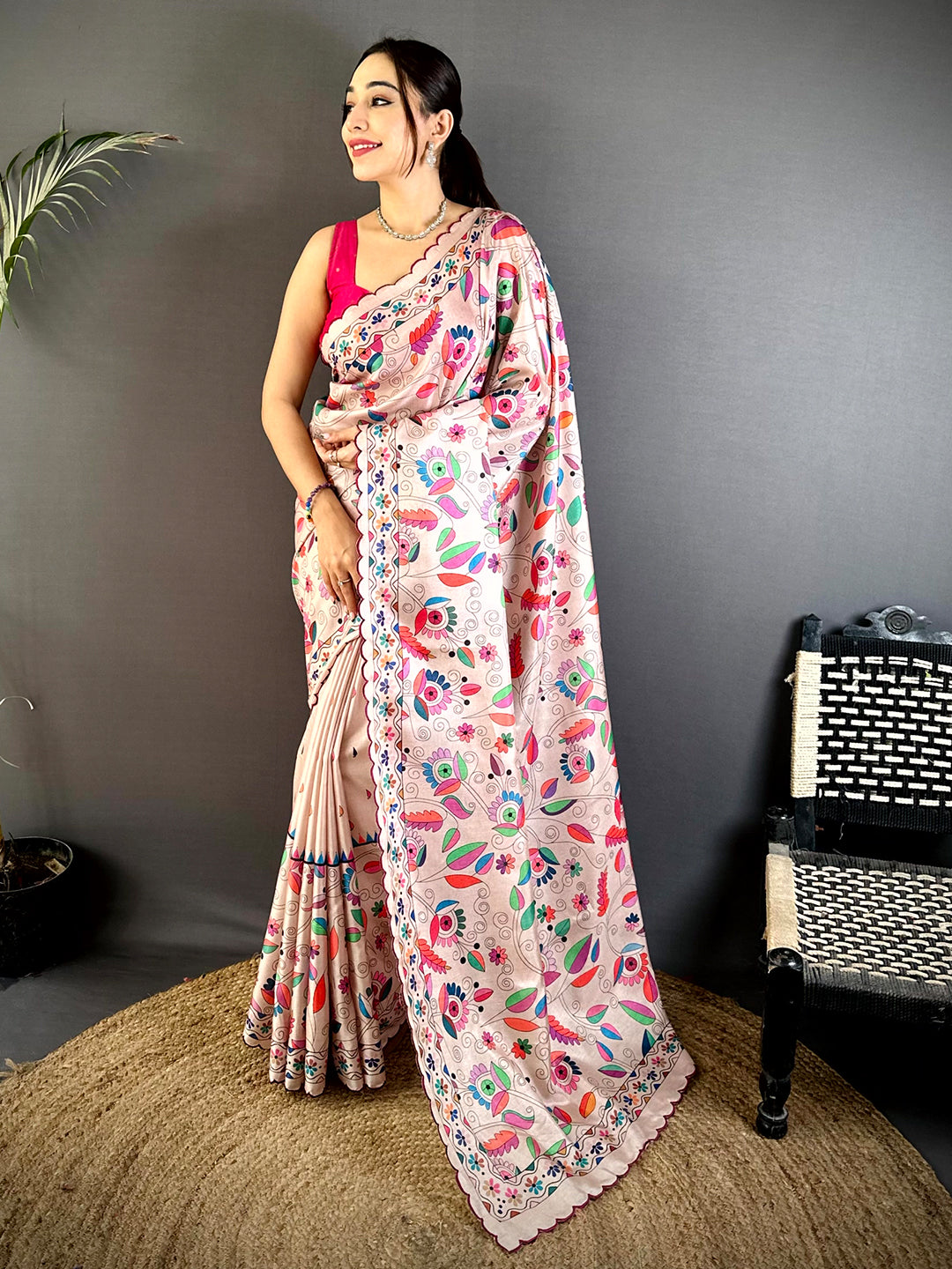 Regal Tussar Cutwork Digital Saree