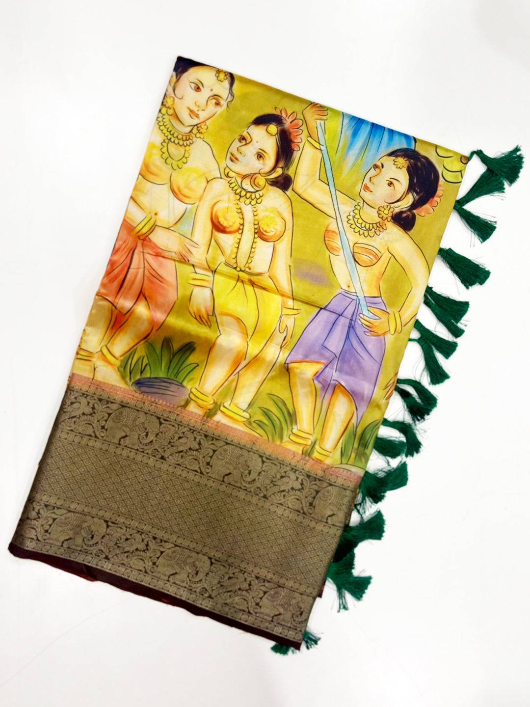 Mustard Banarasi Silk Kalamkari Saree