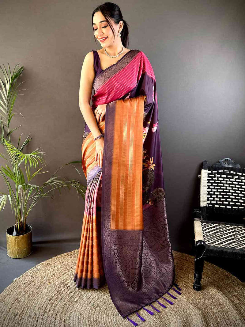 Dark Pink Soft Crepe Silk Ombre Print Saree