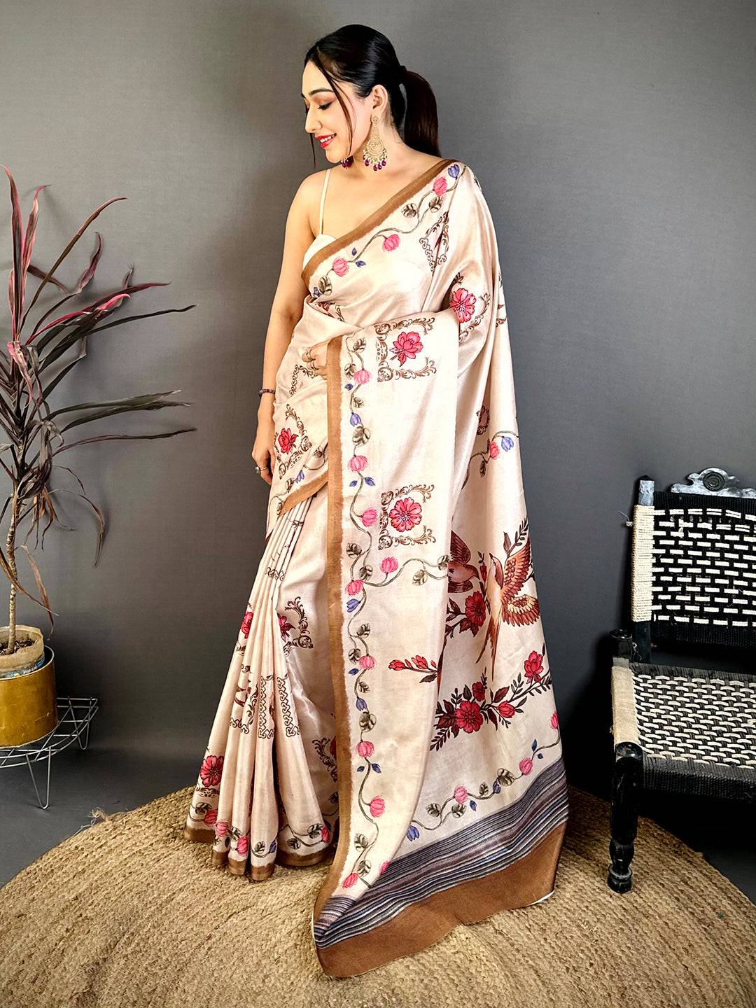 Regal Kalamkari Art Tussar Saree