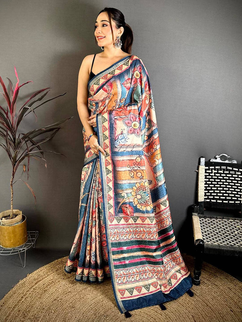 Regal Tussar Rainbow Striped Saree