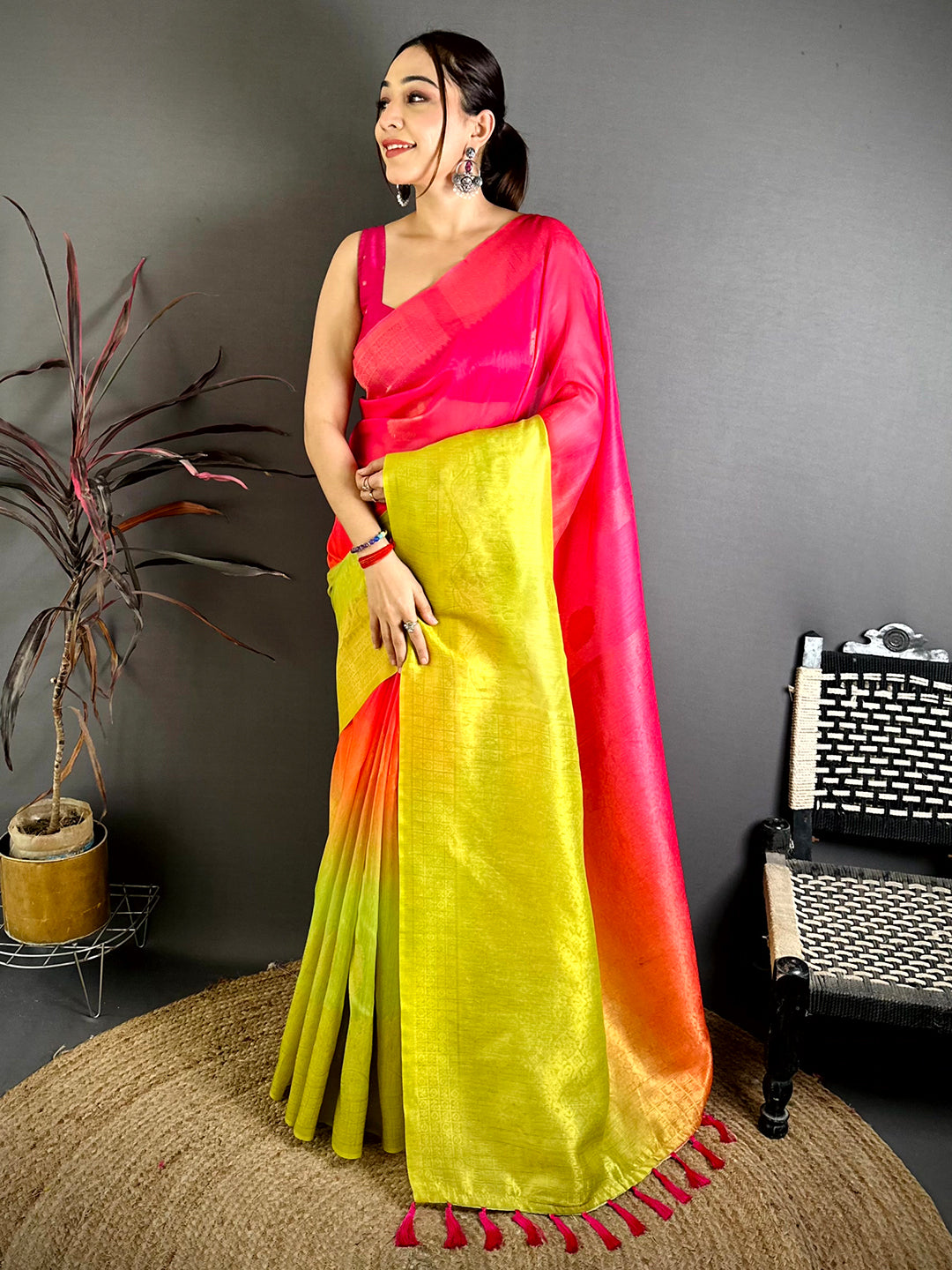 Classic Slub 4D Print Pallu Saree
