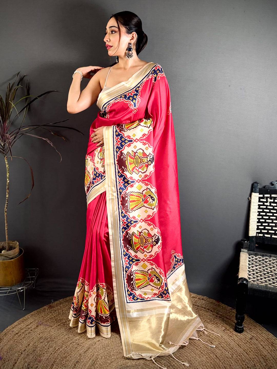 Pink Patola Print Soft Kanchi Silk Saree