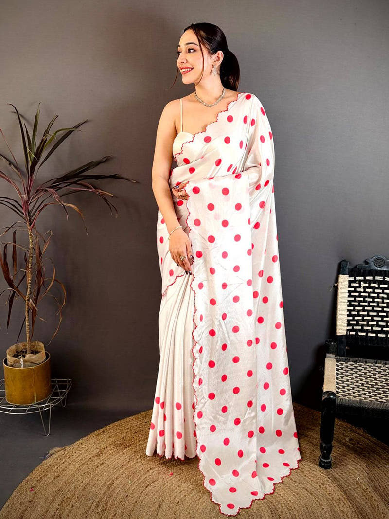 Soft Chinnon Chiffon Polka Dot Saree