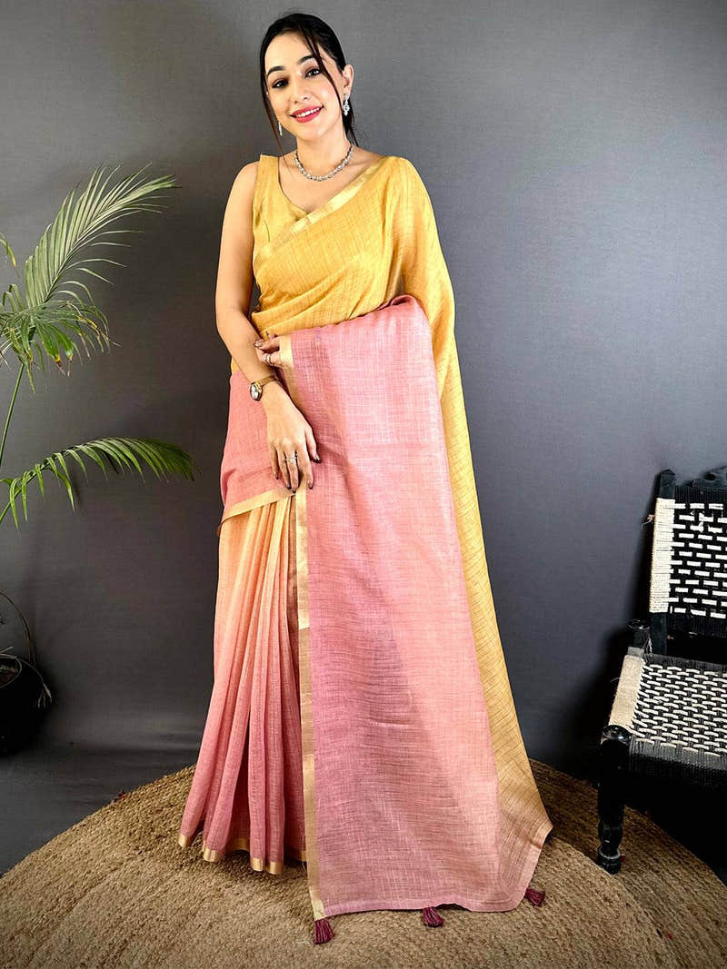 Graceful Linen 90 Zari Check Saree