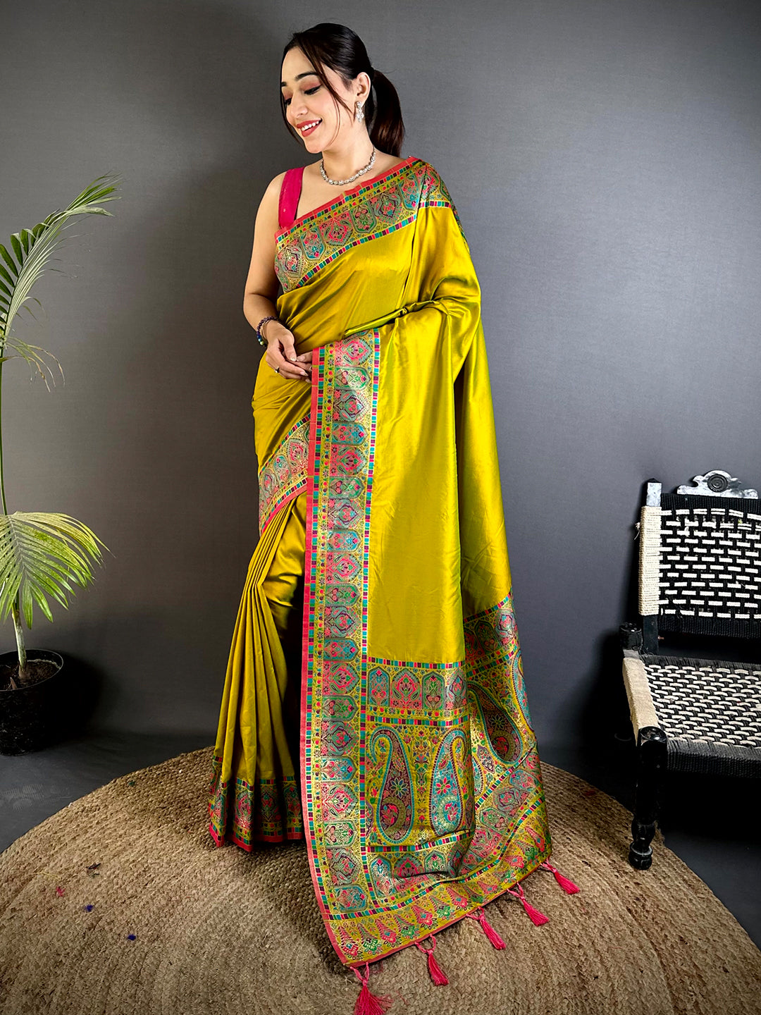 Artistic Minakari Pashmina Soft Silk Saree