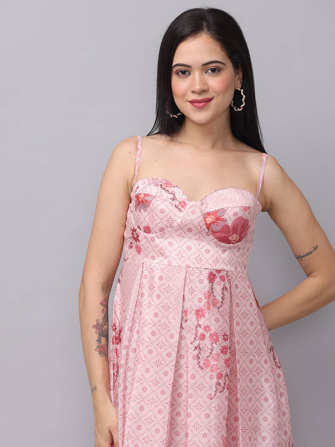 Close-up of pink floral Enchantment Corset Dress top