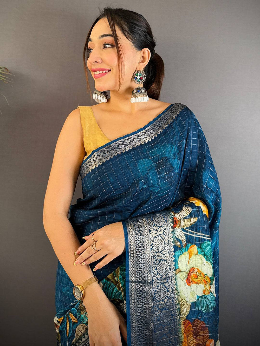 Elegant Navy Blue Kanchi Pattu Saree