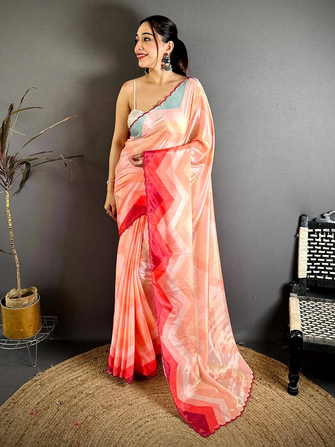 Opulent Ombre Zigzag Chinnon Chiffon Saree