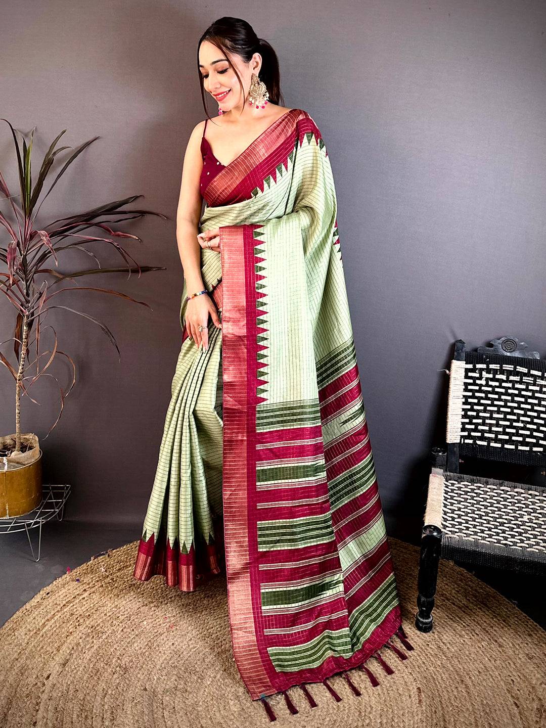 Opulent Black Zari Checks Designer Saree