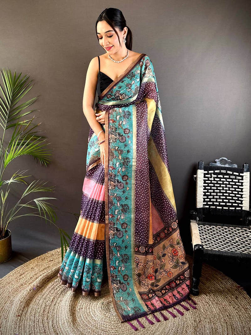 Graceful Soft Chanderi Cotton Bandhej Print Saree