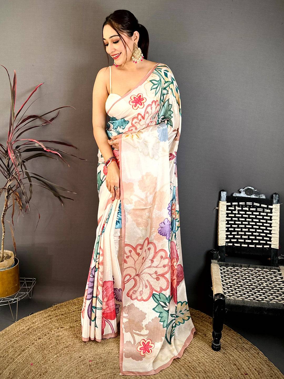 Royal Chinnon Chiffon Floral Print Saree
