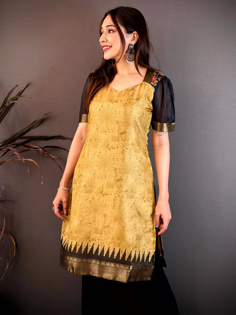 Soft Dola Silk Diamond Neck Kurti