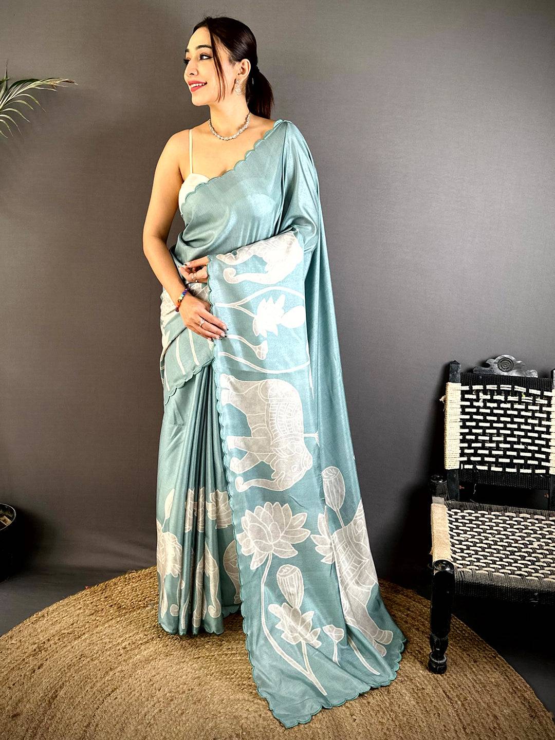 Artistic Tussar Cutwork Digital Saree