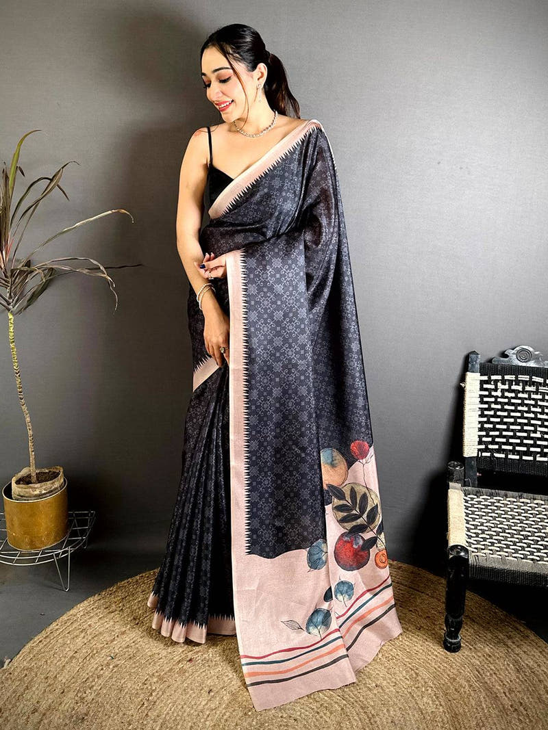 Opulent Geometric Printed Tussar Saree