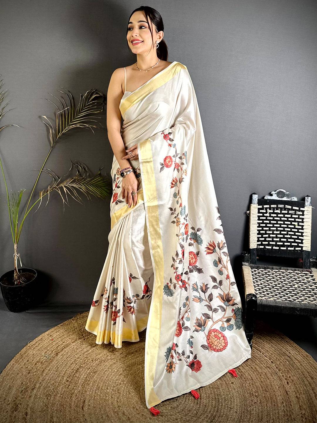 Majestic Floral Kalamkari Khadi Silk Saree