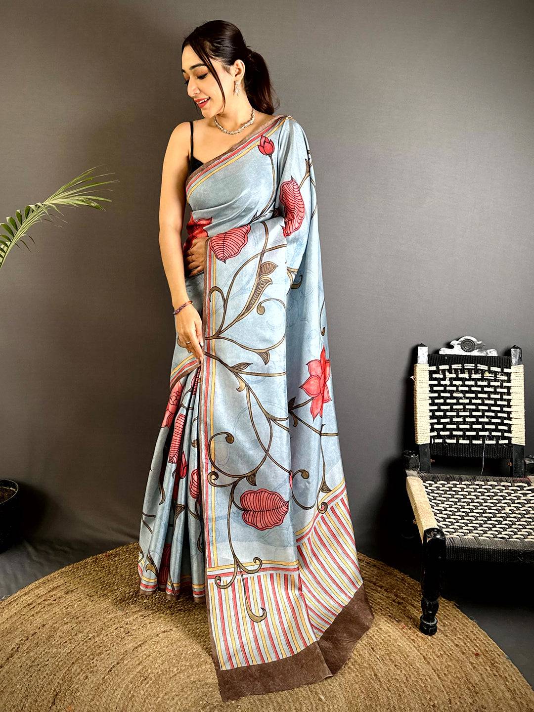 Elegance Flora Kalamkari Tussar Saree