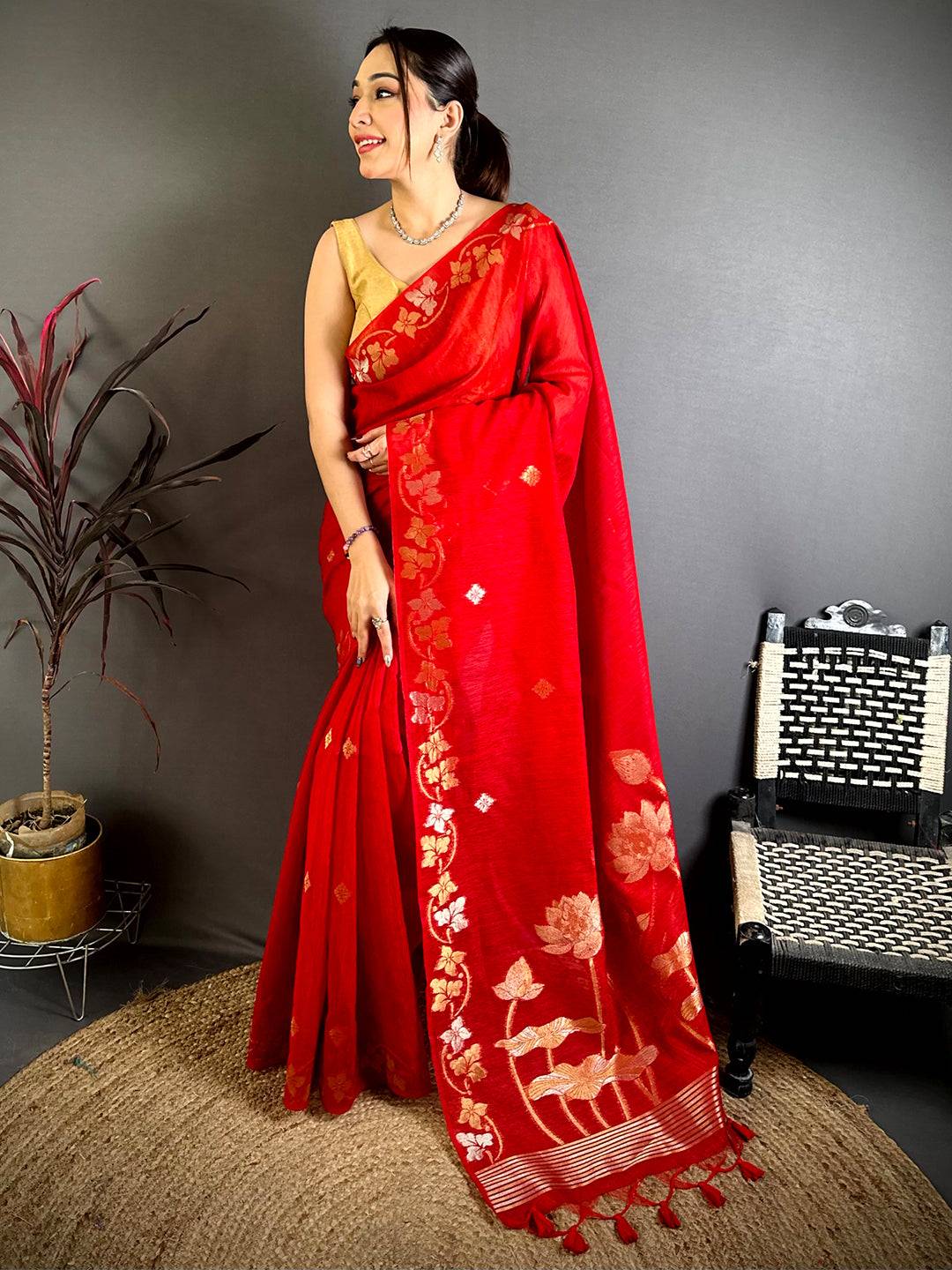 Red Sona Chandi Munga Saree