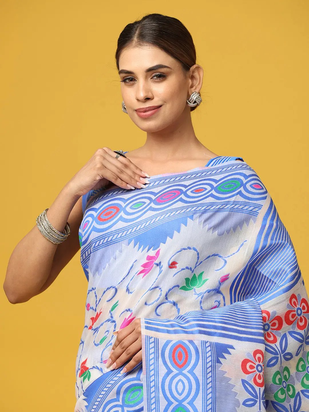 Dhakai Jamdani Cotton Silk Saree