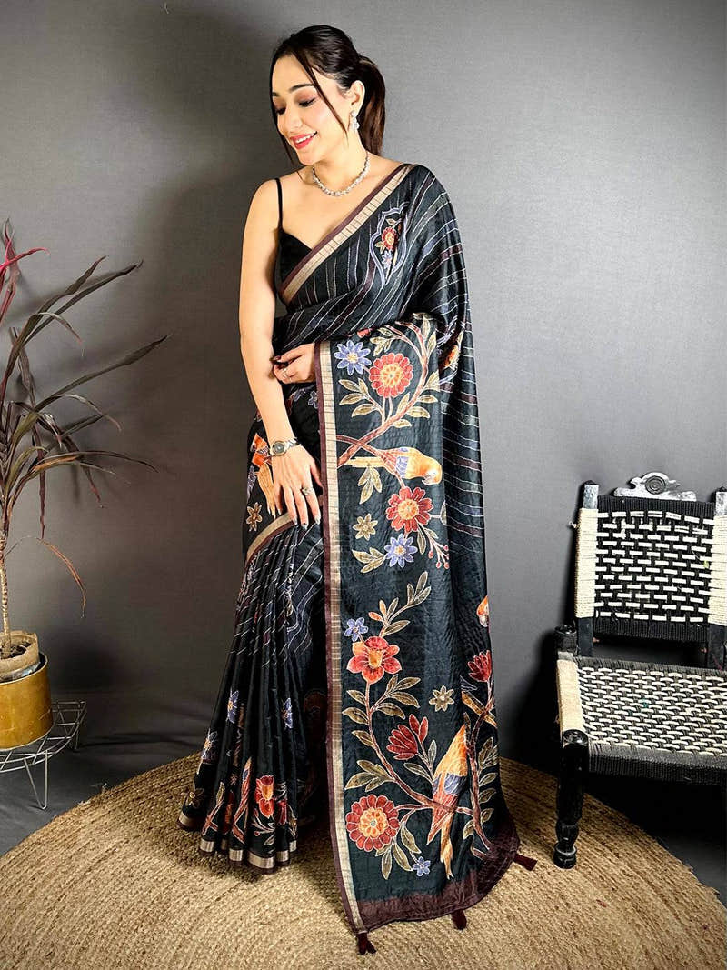 Majestic Tussar Digital Katha Saree