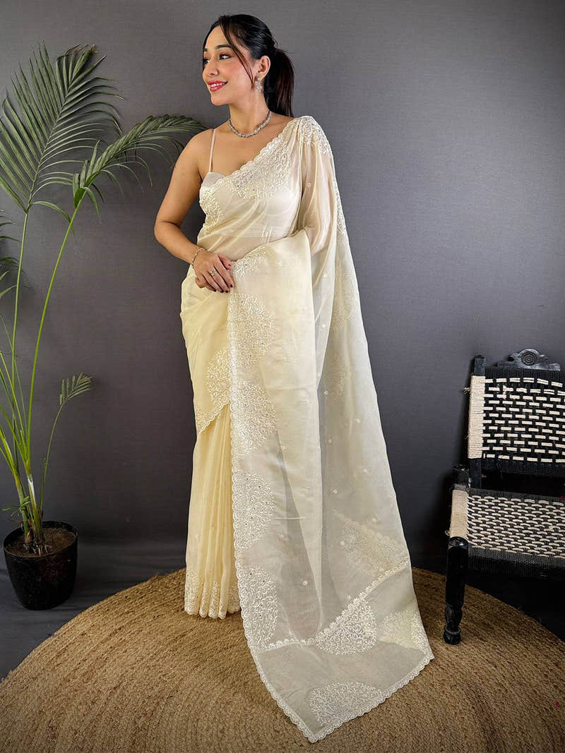 Ethereal White Soft Chiffon Saree