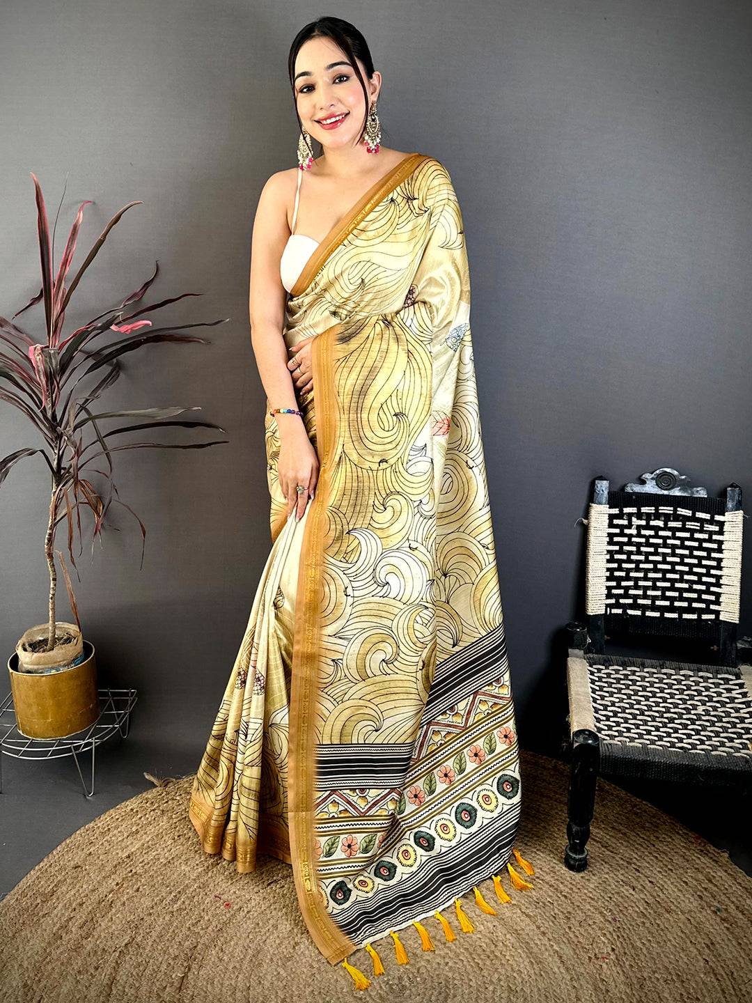 Classic Freehand Kalamkari Silk Saree
