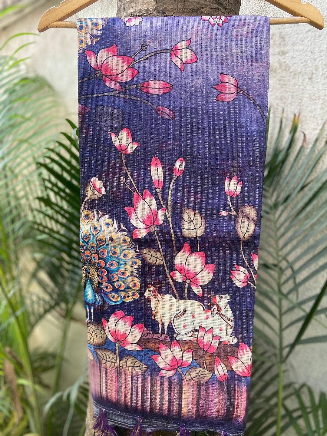 Soft Kota Doriya Silk Saree with Pichwai Prints & Rich Pallu