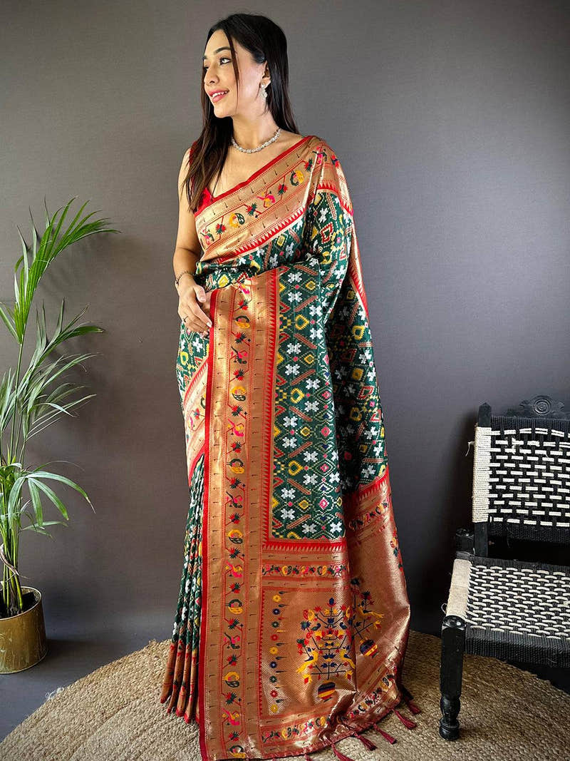Green Patola Silk Zari Weaving Saree