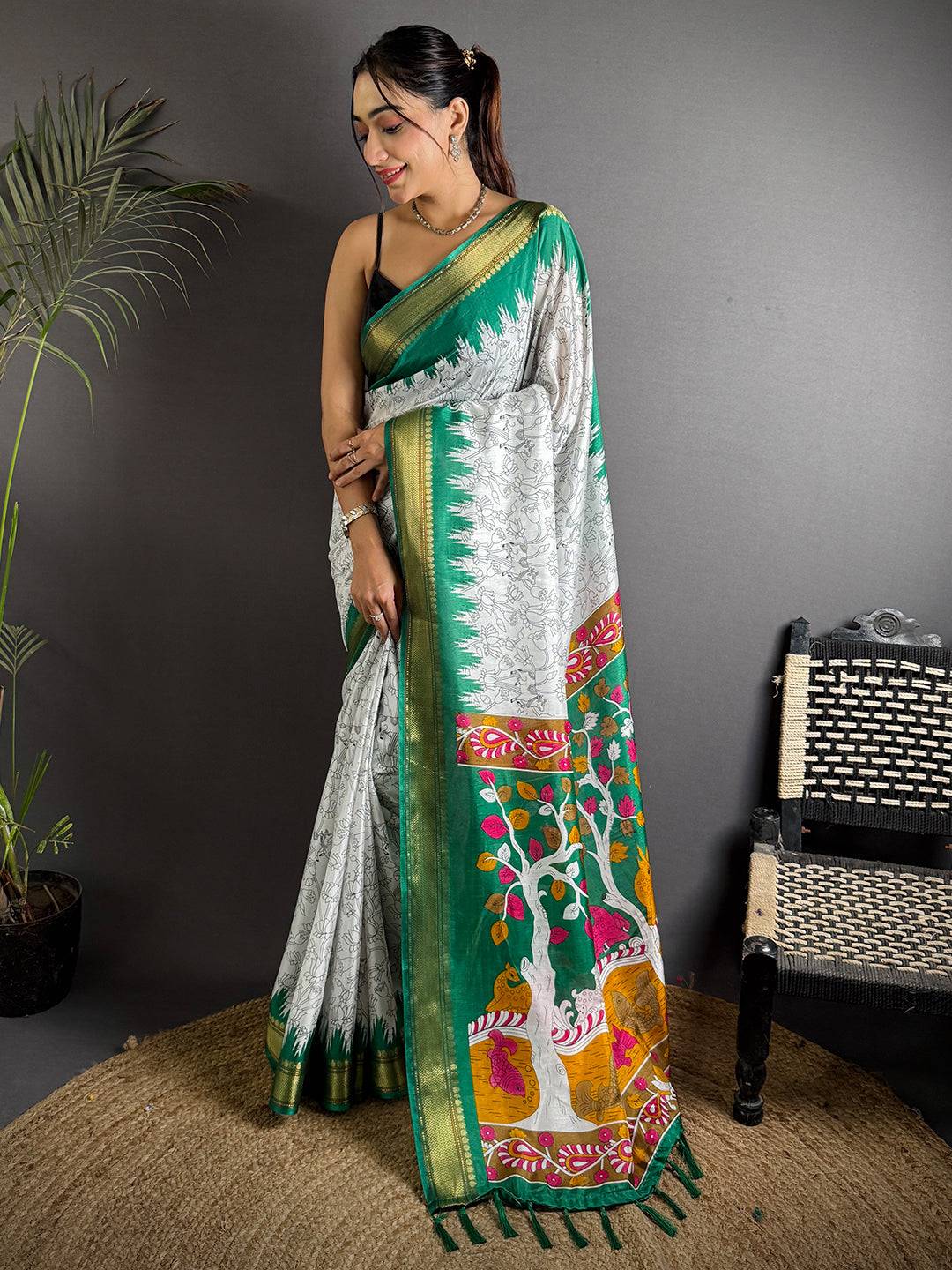 Opulent Pichwai Printed Dola Silk Saree