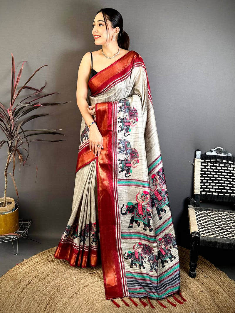 Classic Block Print Dola Silk Saree