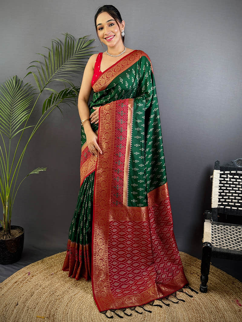 Radiance Green Soft Silk Ikkat Saree