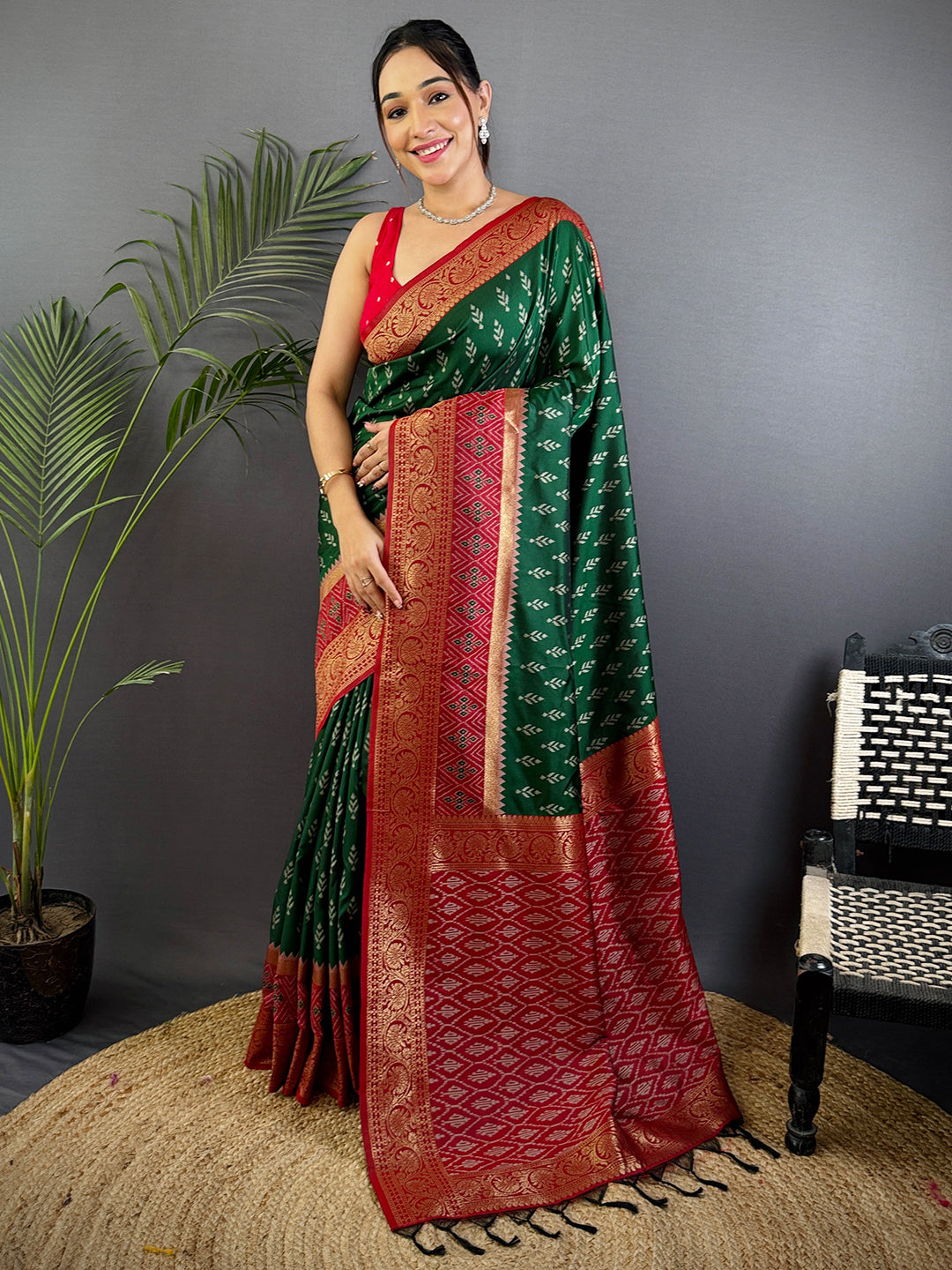 Radiance Green Soft Silk Ikkat Saree