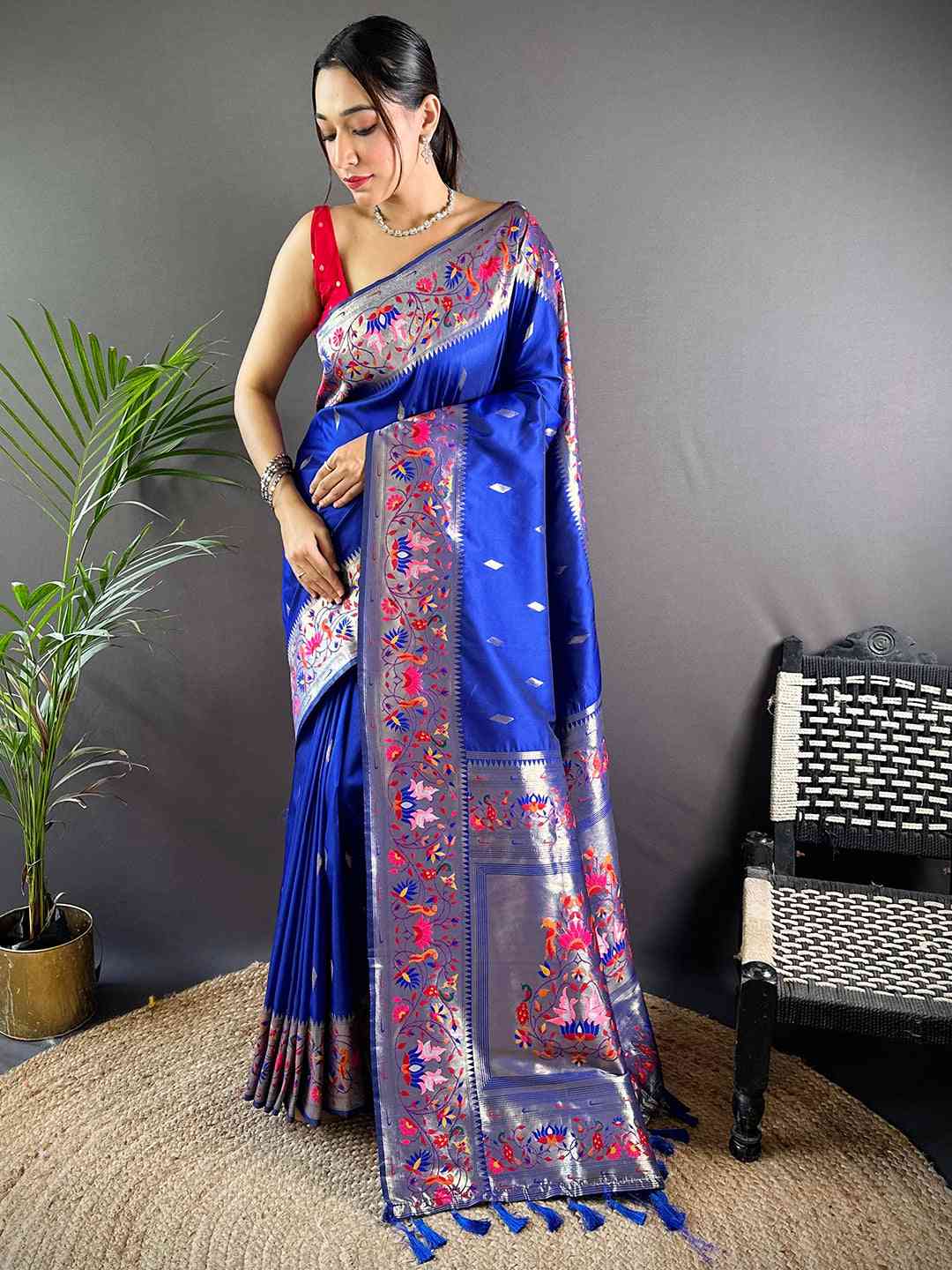 Blue Yevla Paithani Meenakari Saree