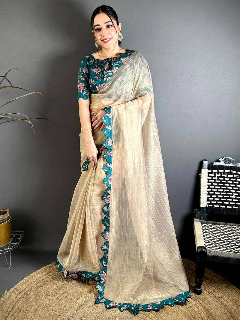 Heritage Printed Silk Cutwork Border Saree