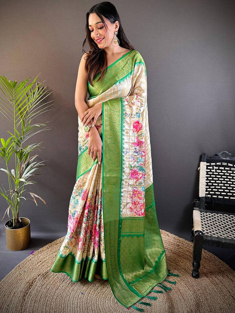 Green Floral Bloom Kovai Rettapet Saree